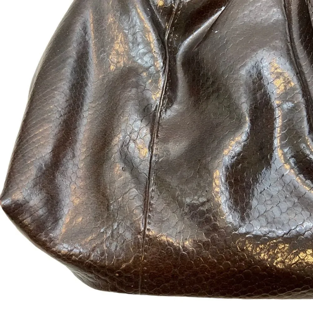 Vintage Brown Vinyl Faux Leather Clutch with Tortoiseshell Plastic‎ Handle 60s